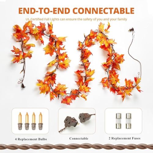Fall Decorations for Home 9FT Plug in Fall Lights with 50 Orange Incandescent Bulbs UL Certified Connectable Lighted