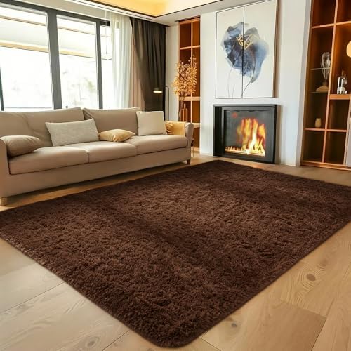 Ophanie Brown Rugs for Living Room Bedroom, 6x9 Fluffy Fuzzy Furry Carpet,Plush Soft Shaggy Bedside Indoor Floor Area