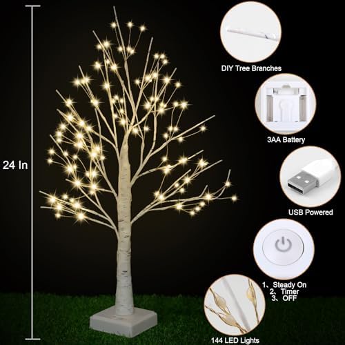 PXBNIUYA 144 LED Birch Tree Light with Timer,DIY Artificial Lamp Warm White