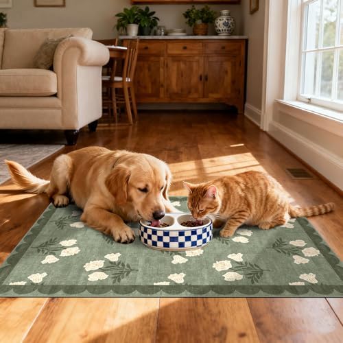 Front Door Mat Outside Entrance - 2x3 Sage Green Floral Entry Rug