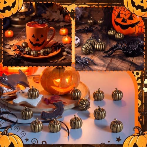 Civaner 50 Pcs Halloween Mini Brass Figurine Miniature, Pumpkin