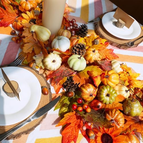 Winlyn 46 Pcs Assorted Small Artificial Pumpkins and Gourds with Acorns Pinecones Maple Leaves Fall Harvest Decor Set for Autumn Party Table Centerpiece Thanksgiving Halloween Wreaths Vase Bowl Filler