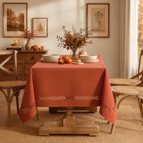 MIULEE Burnt Orange Fall Rectangle Tablecloth with Cutouts 52x70 Inch