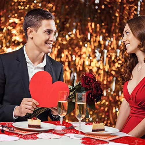 6 Pcs 11 x 17 Inch Embroidered Valentine's Day Placemats Applique Heart Placemats Red Rose Floral Love Heart Table Mats for Wedding Party Dining Table Decoration