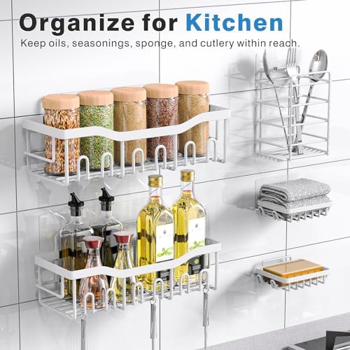 Shower Caddy 5 Pack,Adhesive Shower Organizer for Bathroom Storage&Home Decor&Kitchen,No Drilling,Large