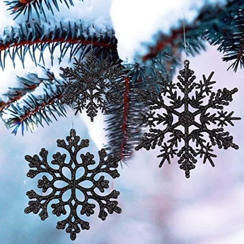 36pcs Black Christmas Snowflake Ornaments, Plastic Glitter Hanging Snow Flakes for Christmas Tree Decorations Winter Wonderland Frozen Birthday Party Holiday Home Decor Craft Snowflakes