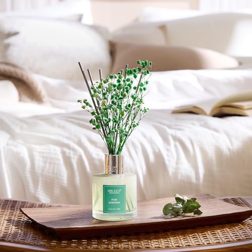 Airkeep Reed Diffuser Set,3.38 fl oz (100 ml) - Pure Gardenia Oil Diffusers with 8 Reed Sticks, Home Fragrance Reed