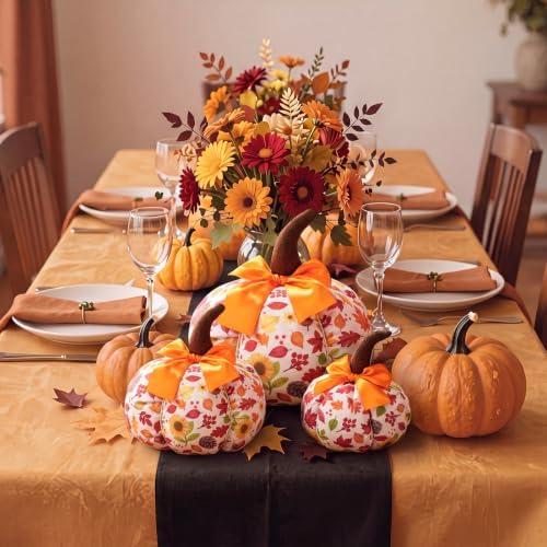 Gilprop 3 Pcs Fall Fabric Pumpkin Decor for Home Table Centerpieces