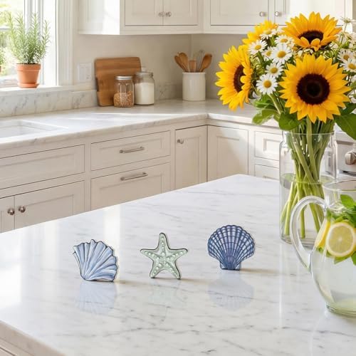 Smile 3 Pcs Wooden Decor Summer Indoor Decorations, Sea Style, Shell Starfish Summer Table Centerpieces for Home Kitchen Seasonal Display