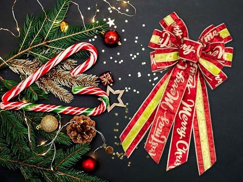 Estivaux Large Christmas Bows for Wreath, Red Green Velvet Xmas Wreath Bow Bows Winter Holiday Tree Topper Bow for Front Door Christmas Party Decorations