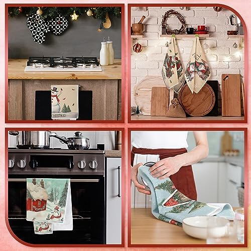Sratte 6 Pcs Christmas Kitchen Towels Vintage Winter Dish Towels