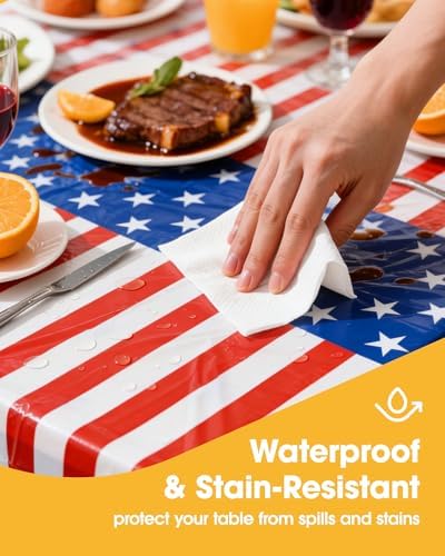 Niuara American Flag Plastic Table Cloth Disposable, 4 Pack, 54 x 108 in