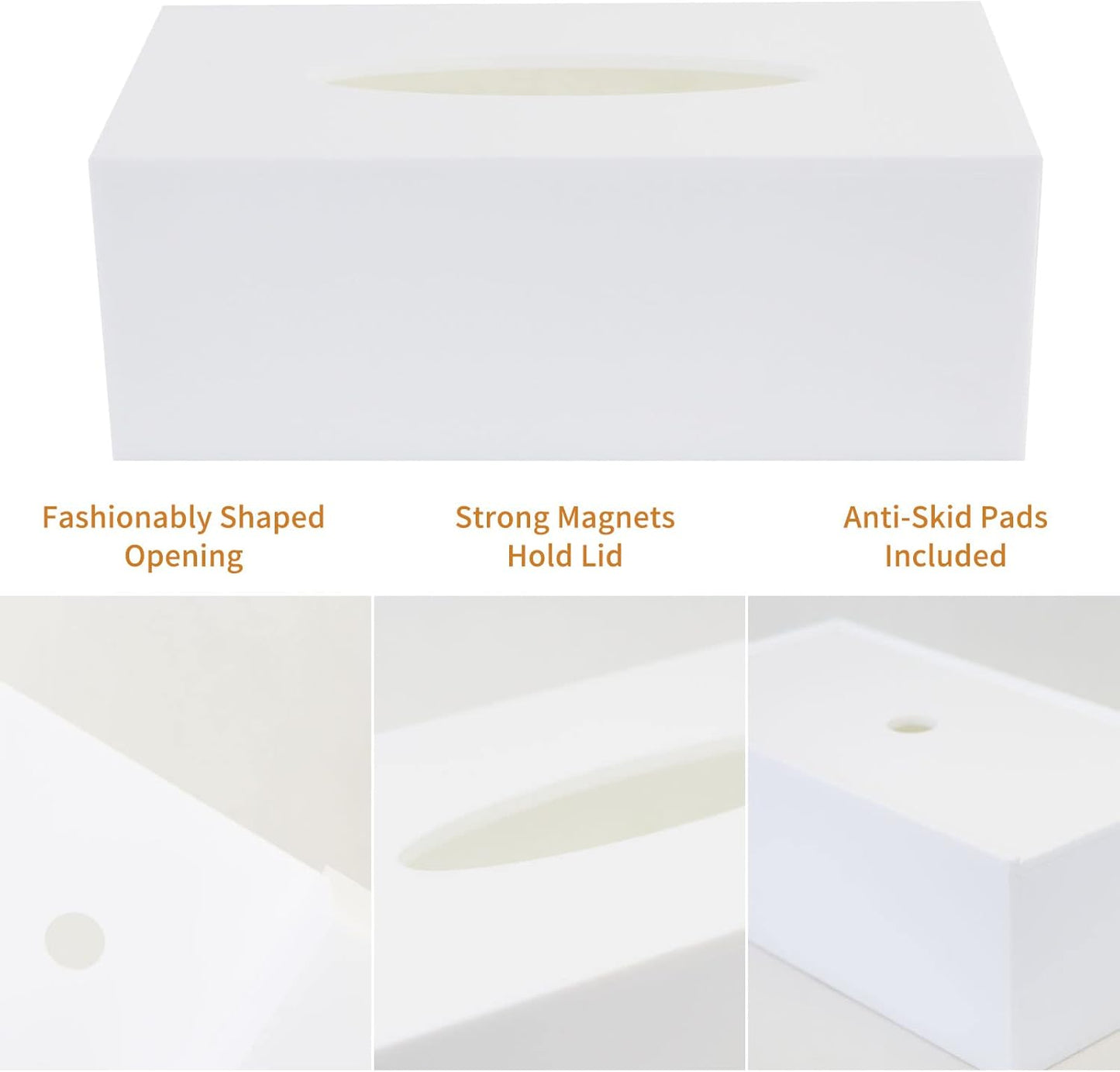 Acrylic Tissue Box Cover Rectangle / Glossy White / 9.85"L x 5.1"W x 4.5"H
