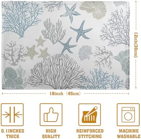 Summer Linen Placemats Set of 4 Nautical Coastal Theme Washable Non-Slip Heat Resistant Table Place Mat 12×18 Inch Ocean Beach Blue Grey Coral Starfish Place Mats for Kitchen Dining Table