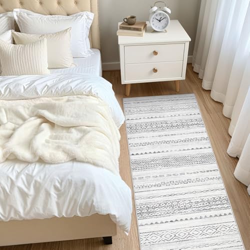 Nakagishi Runner Rug Kitchen Washable Rugs: 3x8 Non-Slip Boho Soft Modern Stain Resistant Indoor Floor Neutral