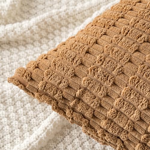 MIULEE Corduroy Decorative Throw Pillow Covers 20x20 Brown Pack of 2