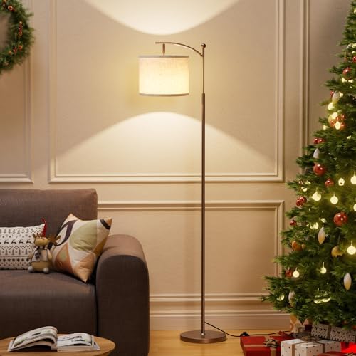 Ambimall 60" Floor Lamp for Living Room with 3 Color Temperatures, Adjustable Beige Shade with Brown Pole, Tall Lamp