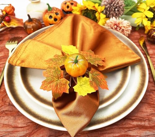 WINGFISH Fall Napkin Rings 12 Pcs Thanksgiving Napkin Rings Farmhouse Fall Pumpkin Napkin Holder for Thanksgiving Table Decorations, Fall Banquet, Holiday Dinner Party