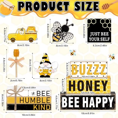11 Pcs Bee Table Decorations Bee Tiered Tray Decorations Set Gnome Stack Signs Honey Farmhouse Rustic Wooden Table Centerpieces for Home Party