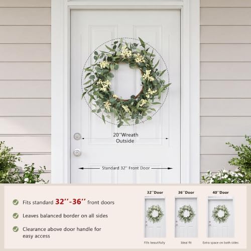 Pinkpum 20'' Eucalyptus Wreath for Front Door Porch Decor, Spring Summer