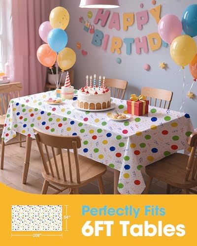 Niuara Birthday Balloon Plastic Table Cloth Disposable, 4 Pack, 54 x 108 in