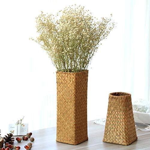Seaweed Weave Basket Pastoral Rattan Vase Bamboo Weaving Room Flower Arranger / B / Natural