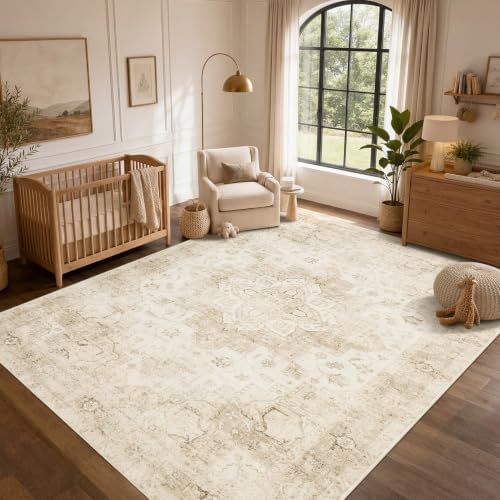 Garvee 5x7 Washable Area Rug Soft Vintage Boho Beige Bedroom Rug Non Slip