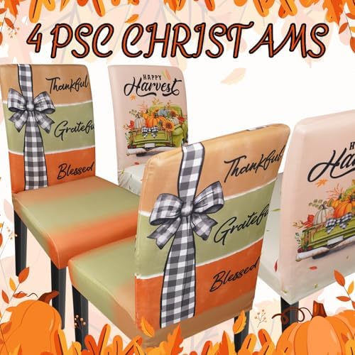Thanksgiving Chair Covers Set of 4 Fall Dining Chair Covers for Party Kitchen Removable Seat Cover for Chairs Thanksgiving Decorations Indoor