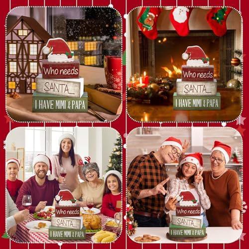 Lineshading 4 Pcs Christmas Wooden Signs Santa Hat Tiered Tray Decor
