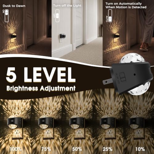 Briignite Motion Sensor Night Light Projector Dimmable Warm White Rotatable