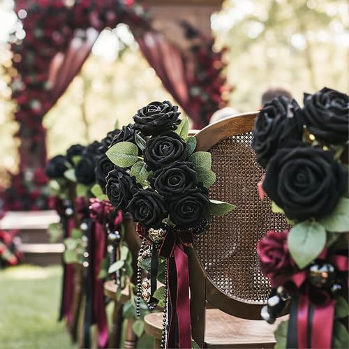 Auihiay 104PCS Black Roses, Faux Roses, Artificial Flowers Roses
