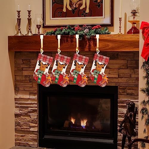 6 Pcs Christmas Stocking Holders Mantel Hook Hangers Fireplace Hooks Hanger Christmas Stocking Hook Fireplace Hanger Grip for Christmas Party Decorations (Gold, 6)