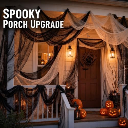 6Pcs Halloween Creepy Cloth 30×72inch, Scary Halloween Decorations Indoor Outdoor, 4Pcs Black Cloth 2Pcs White for Yard, Doorway, Haunted House Party