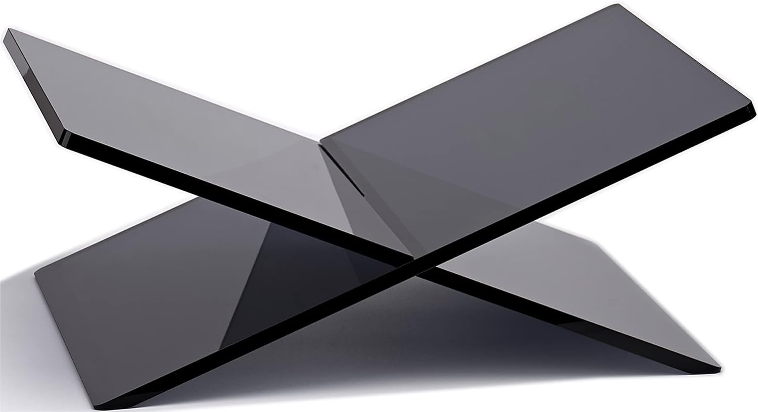 Honygebia Black Acrylic Book Stand, Cross Frame Open Display Holder | Smoked Black Acrylic, 8mm Thick, 9.5"D X 12.5"W X