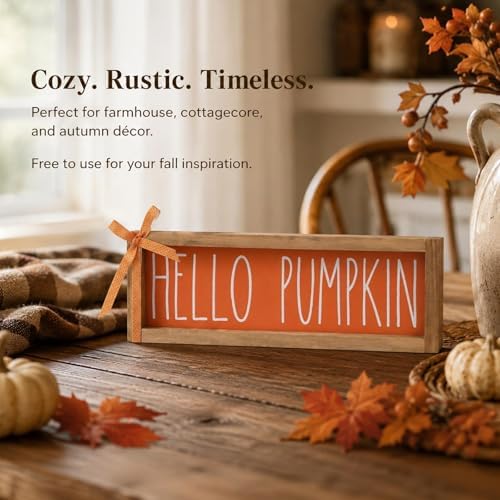 Hello Pumpkin Sign Fall Wall Table Mantle Shelf Desk Home Decor