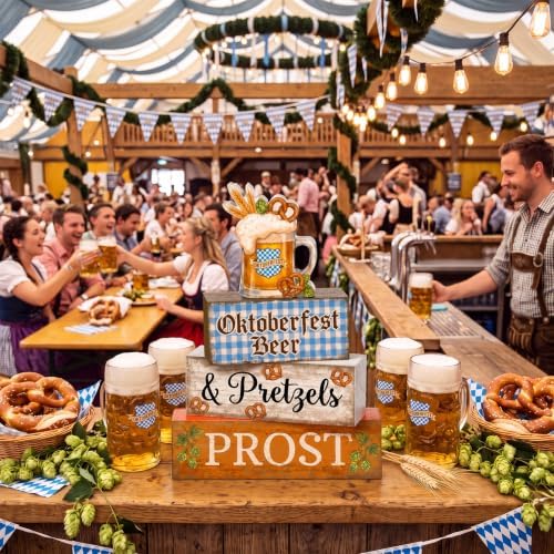 Colingmill 4 Pcs Oktoberfest Table Decorations Wooden Beer Sign