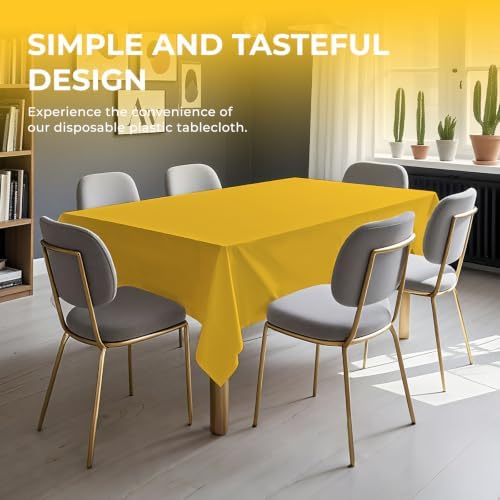 6 Pack Premium Disposable Plastic Tablecloth 54" x 108" Party Table Cloths Disposable for 6 to 8 Foot Tables Indoor or Outdoor Parties Birthdays Weddings Christmas Anniversary Buffet Table (Yellow)