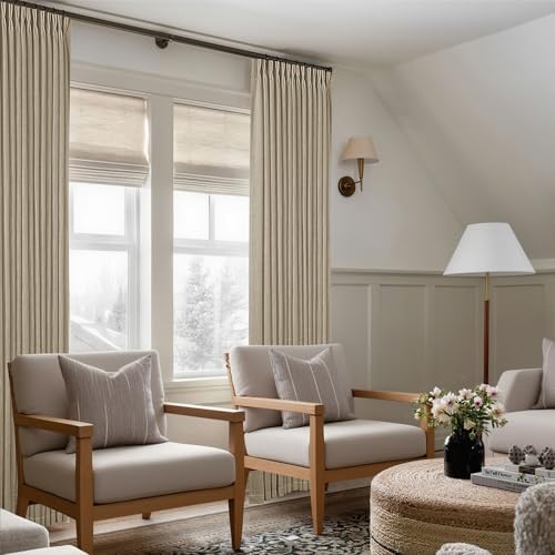 Neutral Pinch Pleated 96 Inch Greige Light Filtering Flax Linen Curtains