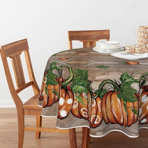 Horaldaily Fall Tablecloth 60 x 60 Inch Round Thanksgiving Autumn Harvest