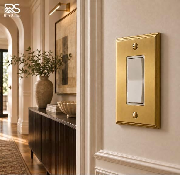 Rio Salto BRASS Light Switch Covers Rocker Paddle Decorator Switch Plates Brushed Gold Metal Outlet Covers 2 Pack