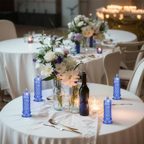 SupBri 4PCS Rose Halo LED Flameless Candles, Blue Crystal-Like Shell