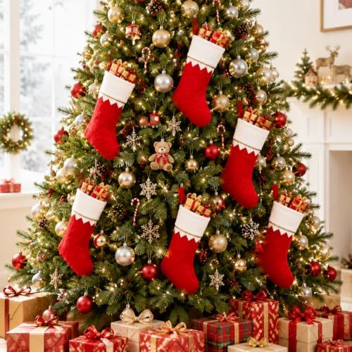 Christmas Stockings Bulk 24 Pack - 15 Inch Red Felt Xmas Stockings, Large Santa Stockings for Holiday Fireplace Hanging Decor