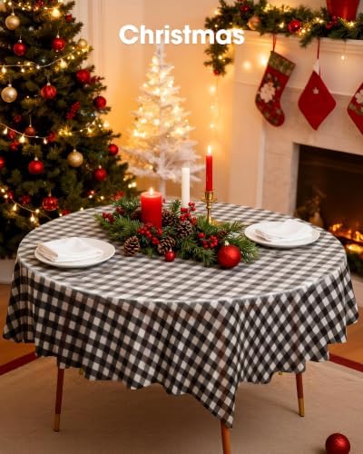Pureegg Plastic Table Cloth Disposable 84 Inch Round 10 Pack, Red Plaid