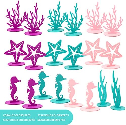 SUNBEAUTY 20Pcs Mermaid Party Decoration DIY Felt Under The Sea Table Centerpiece Ocean Theme Seahorse Starfish Seaweed Birthday Baby Shower Little Mermaid Girl Birthday Party Supplies