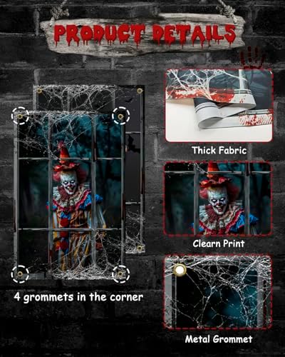Yigney 2 Pcs Scary Halloween Window Decorations Clown Ghost Window Cover