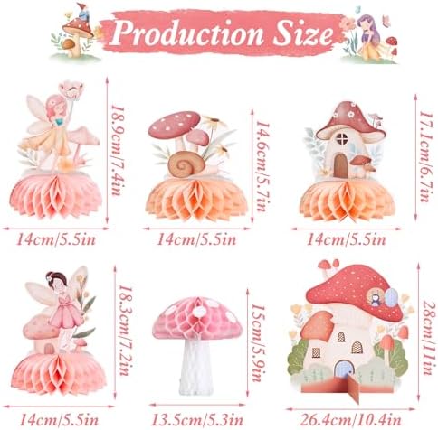 SUNBEAUTY 12 PCS Fairy First Birthday Decoration Fairy Centerpieces for Tables Mushroom Honeycomb Centerpieces Butterfly Flowers Birthday Party Decorations for Spring Garden Baby Shower