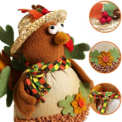 Ogrmar 15" 2PCS Stuffed Turkey Couple Doll Thanksgiving Tabletop Decoration