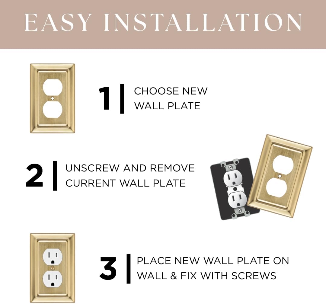 Monarch Abode Toggle Light Switch Cover Plate – 4-Gang Brushed Gold Outlet Covers, Architectural Decorative Outlet
