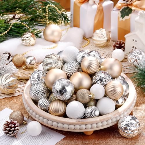 Lunmon 64 Pcs Christmas Ball Ornament Gold Silver White 1.57/1.97/2.36 Inch