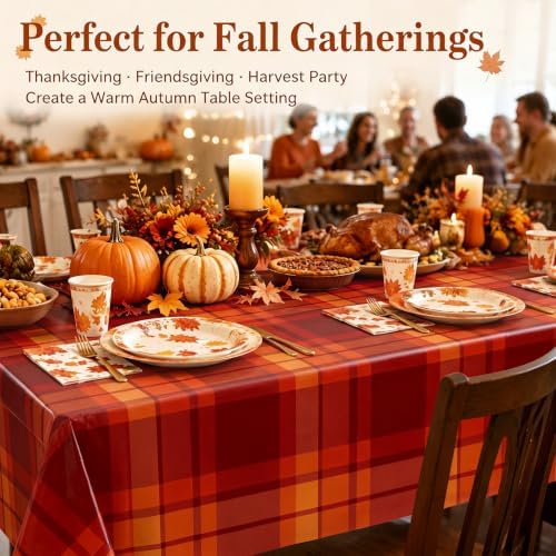 Frienda 6 Pcs Fall Plastic Tablecloths Disposable Plaid